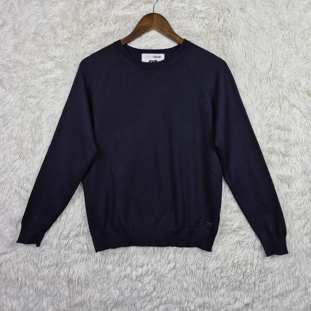 Alphatuari Wool Blend Sweater Mens Medium Dark Navy Blue Preppy Made In Italy
